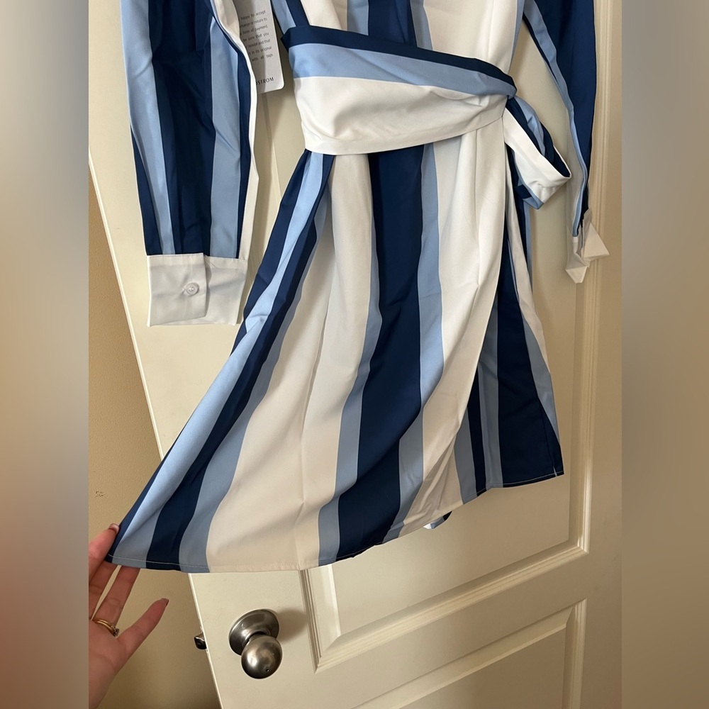 New! Stitchdrop Striped Blue and White Shirt Dress Women’s Size Small - Picture 4 of 16